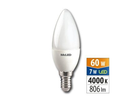 MCLED Žárovka LED 7W-60 E14 4000K 180° svíčka