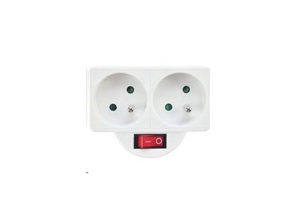Solight rozbočka, 2x 10A, bílá, vypínač