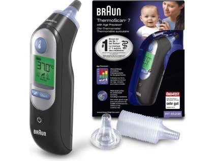 Braun IRT 6520 ThermoScan 7 bezdotykový teploměr, digitální, ušní, paměť na 9 měření, černá