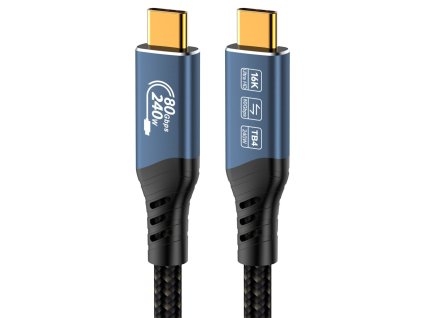Kabel PremiumCord USB4™ Version2.0 Thunderbolt 3 a 4 80Gbps 16K@60Hz, 0,8m, bavlněný oplet