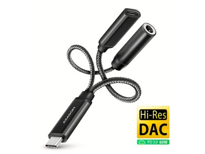 AXAGON ADA-HCPD, USB-C na 3.5mm jack - Hi-Res DAC audio adaptér, 384kHz/32bit, stereo, PD 60W 3A
