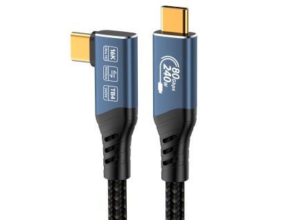 Kabel PremiumCord USB4™ Version2.0 Thunderbolt 3 a 4 80Gbps 16K@60Hz, 0,8m zahnutý, bavlněný oplet