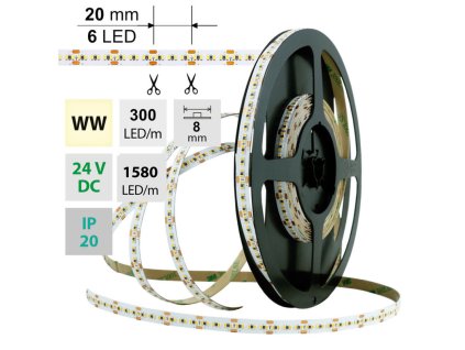 MCLED Pásek LED SMD2216 WW, 300LED/m, 18W/m, 1440lm/m, IP20, DC 24V, 8mm, 5m