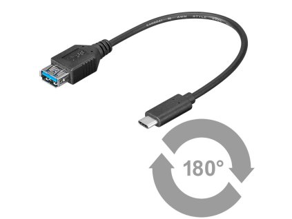 Kabel PremiumCord USB 3.0 - USB-C F/M OTG 0,2m, černý