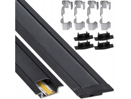 LED hliníkový profil zapuštěný 2m černý - sada