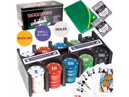 Poker sada Texas, karty + 200 žetonů ISO 23539
