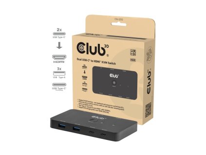 Club3D KVM Switch, 2xUSB-C na HDMI, 4K60Hz, PD 100W