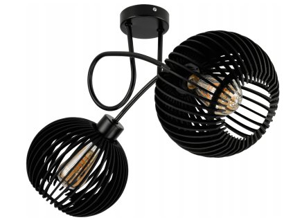 LED stropní svítidlo 2XE27, dřevěné, černé