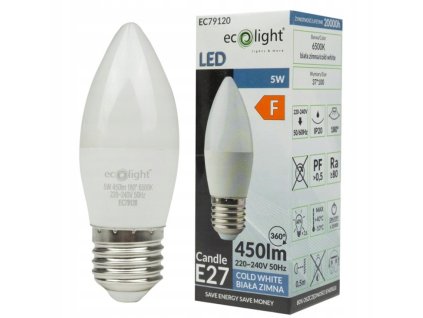 LED žárovka E27 5W 500lm 6500K 220 - studená bílá