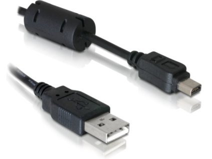 Kabel Delock USB 2.0 - miniUSB 12pin - alternativa Olympus CB-USB6, CB-USB8 1m, černý