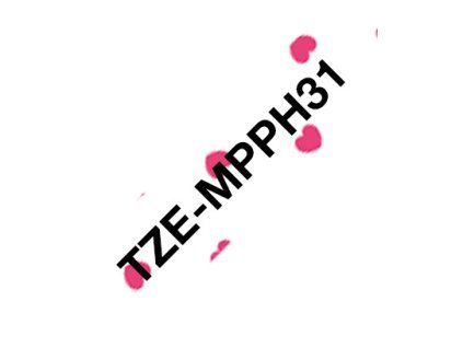 Brother TZe-MPPH31, růžová srdíčka/černá, 12mm