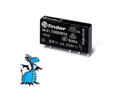 FINDER Relé 34.51.7.005.0010, 1P/6A, 5V DC