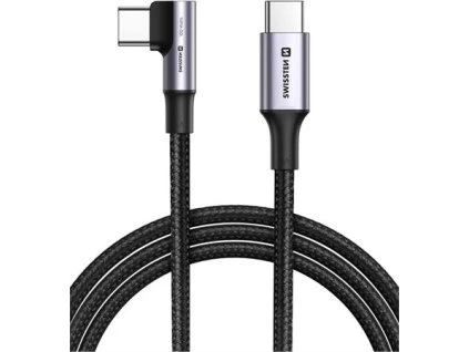 SWISSTEN TEXTILNÍ DATOVÝ KABEL ARCADE USB-C / USB-C 2 M, 5A (100W) PRO NOTEBOOKY ČERNÝ