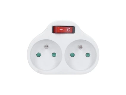 Solight rozbočka, 2x 10A, bílá, vypínač
