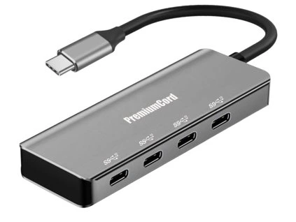 USB hub PremiumCord USB-C na 4x USB-C , hliníkový