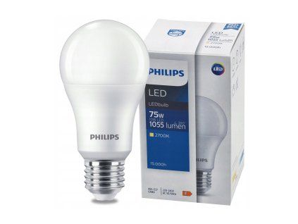 54334 led zarovka e27 philips 10w 1055lm 2700k a60 tepla bila