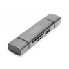 Digitus dvojitá čtečka karet OTG (USB-C + USB 3.0) 1x SD, 1x MicroSD, 1x USB 3.0, šedá