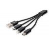 DIGITUS Nabíjecí kabel USB 3 v 1 - USB A - Lightning + micro B + typ C M/ M/M/M 0,15 m, bavlna, CE, zlatá, bl