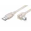 Kabel USB 2.0 A-B 0,5m, zalomený konektor B, transparentní