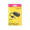 Delock Adaptér Super Speed USB (USB 3.1 Gen 1) s USB Typ-A samec > Gigabit LAN 10/100/1000 Mbps kompaktní černý