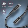 AXAGON BUCM32-CF05AB prodlužovací kabel USB-C (M) <-> USB-C (F), 0.5m, USB 20Gbps, PD 240W 5A, 8K HD, ALU, oplet, černý