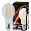 52654 led zarovka s vlaknem e27 6w tepla bila
