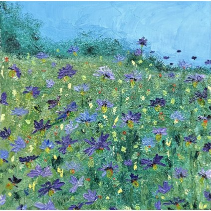 Summer Meadow with Blue Cornflowers