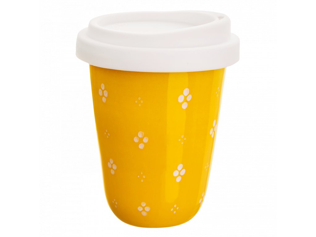Pohárek na kávu s sebou čtyřpuntík bílý na žluté