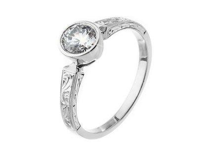 Zlatý prsten s přírodním diamantem a rytinou