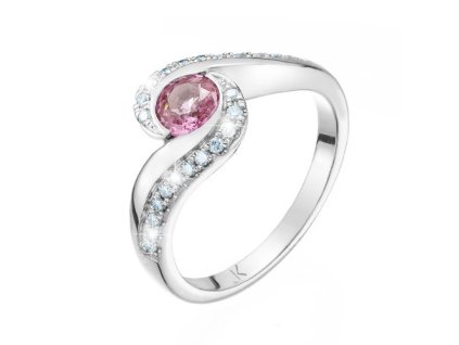 Zlatý prsten s přírodním růžovým turmalínem a diamanty