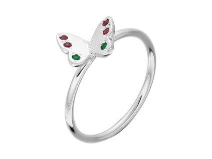 Zlatý prsten motýl s přírodními rubíny a smaragdy