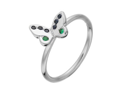 Zlatý prsten motýlek s přírodními safíry a smaragdy