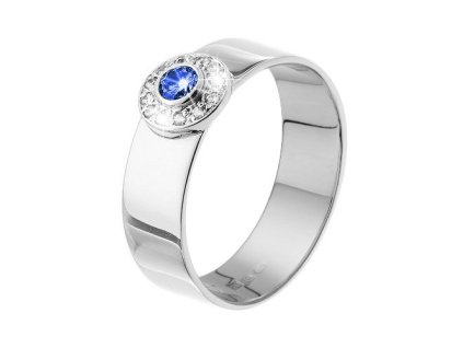 Zlatý prsten s přírodním modrým safírem a diamanty