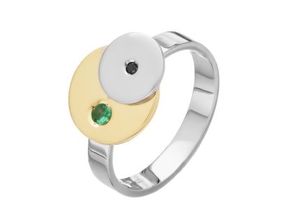 Zlatý prsten s přírodním smaragdem a diamantem