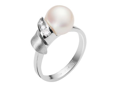 Zlatý prsten s přírodní bílou perlou a diamanty