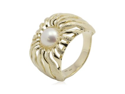 Zlatý prsten Sol s přírodní bílou perlou