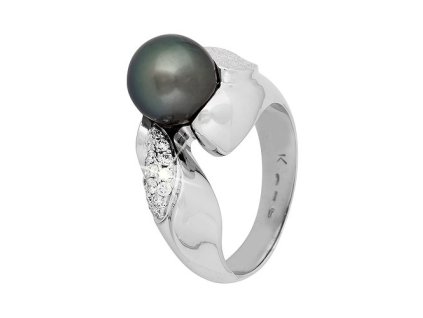 Zlatý prsten s přírodní tahitskou perlou a diamanty