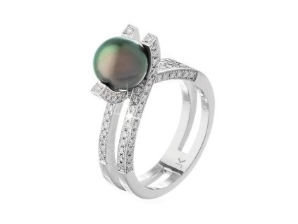 Zlatý prsten s přírodní tahitskou perlou a diamanty