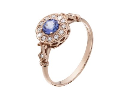 Zlatý prsten s přírodním tanzanitem a diamanty