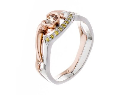 Zlatý prsten s přírodním champagne a žlutými diamanty