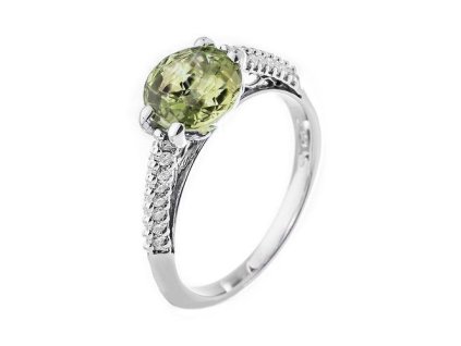 Zlatý prsten s přírodním peridotem a diamanty