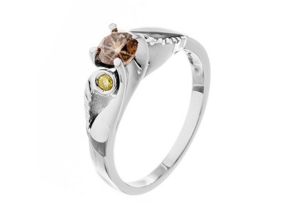 Zlatý prsten s cognac a žlutými přírodními diamanty