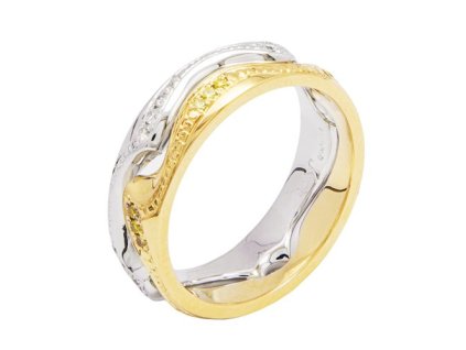 Zlatý prsten s přírodními žlutými a čirými diamanty