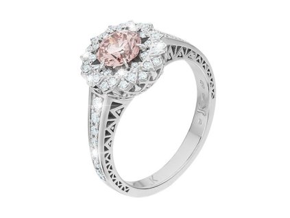 Zlatý prsten s růžovým a čirými přírodními diamanty