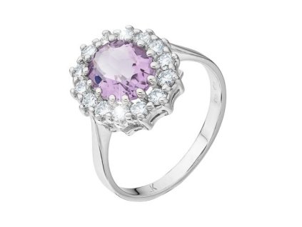 Zlatý prsten s přírodním ametystem a diamanty
