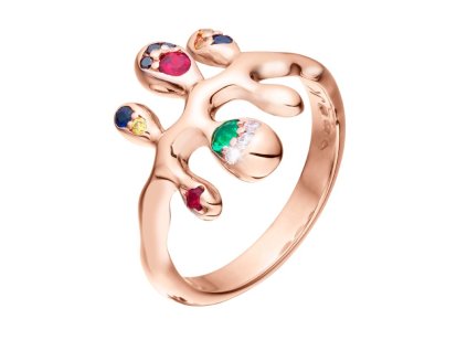 Zlatý prsten s přírodními drahokamy a diamanty