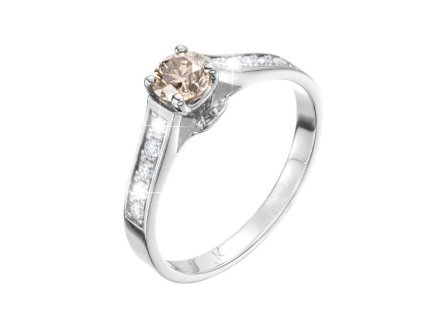 Zlatý prsten s přírodním champagne a čirými diamanty