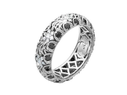 Zlatý prsten s přírodními černými a čirými diamanty