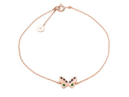 Zlatý náramek motýlek s přírodními safíry a smaragdy