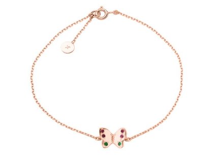 Zlatý náramek motýlek s přírodními rubíny a smaragdy